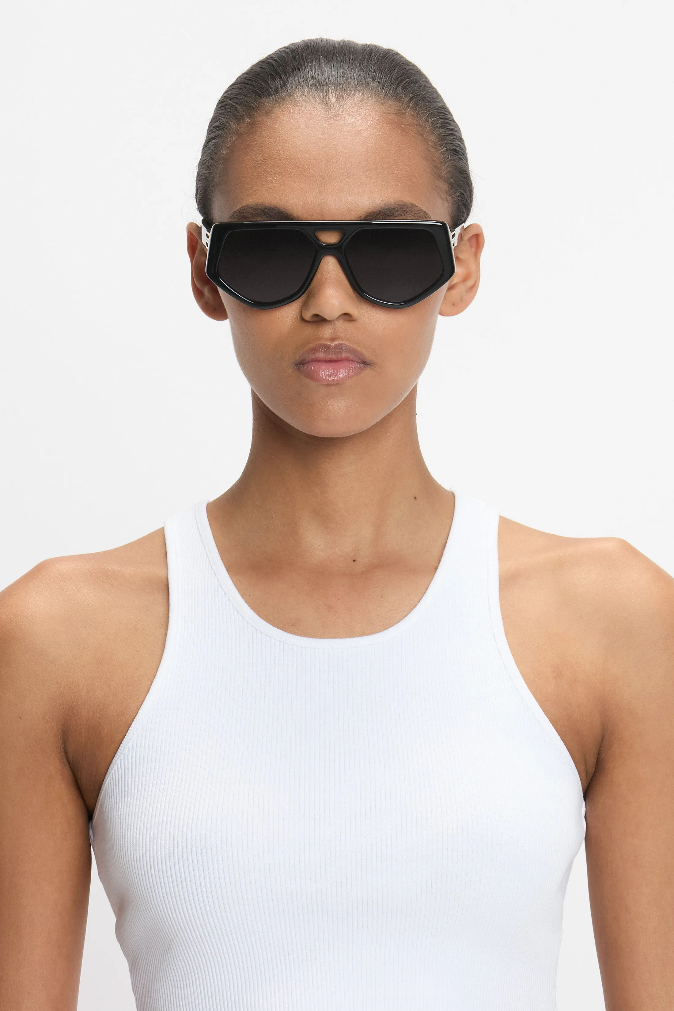 Double Bridge Dorian Logo Sunglasses In Black sold by Victoria Beckham product image thumbnail 2