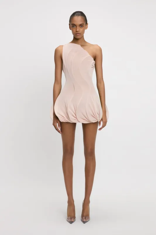 One Shoulder Wave Detail Mini Dress In Blush sold by Victoria Beckham