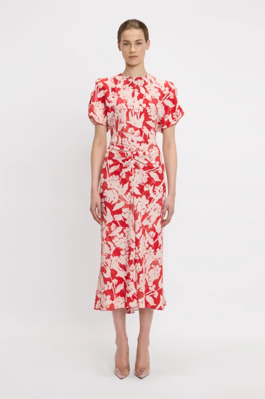 Gathered Waist Midi Dress In Chilli-Blush sold by Victoria Beckham