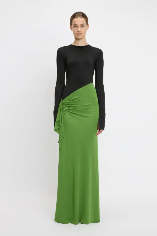 Long Sleeve Ruched Detail Gown In Black-Algae sold by Victoria Beckham