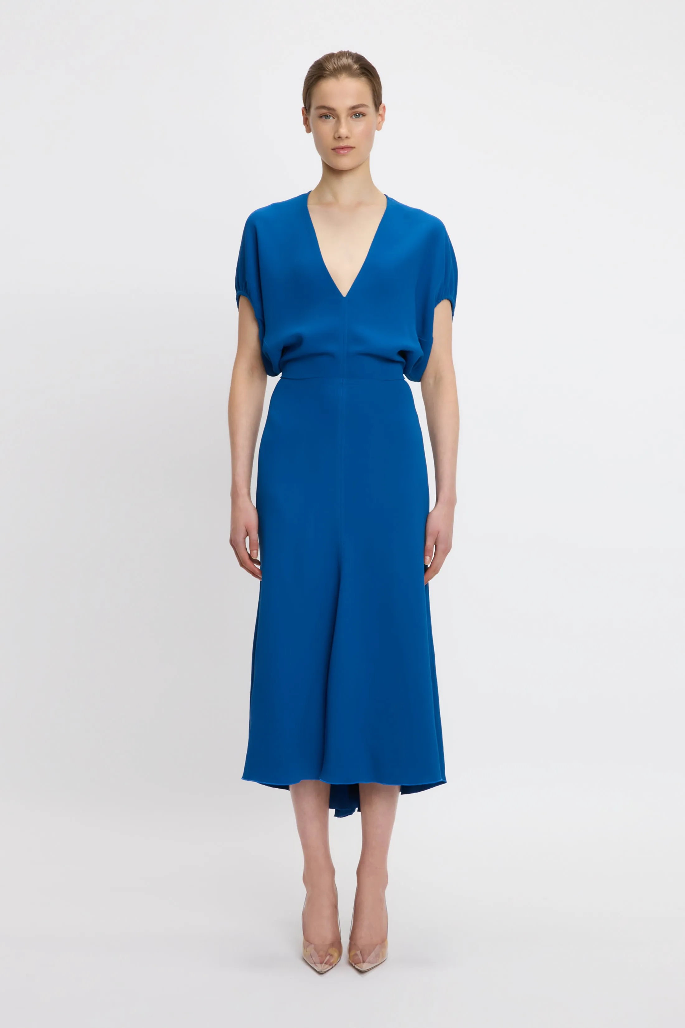 Blouson Detail Midi Dress In Sapphire Blue sold by Victoria Beckham