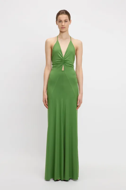 V-Neck Ruched Cami Gown In Algae sold by Victoria Beckham
