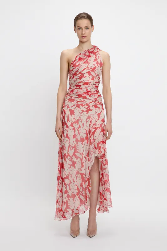One Shoulder Draped Midi Dress In Chilli-Blush sold by Victoria Beckham
