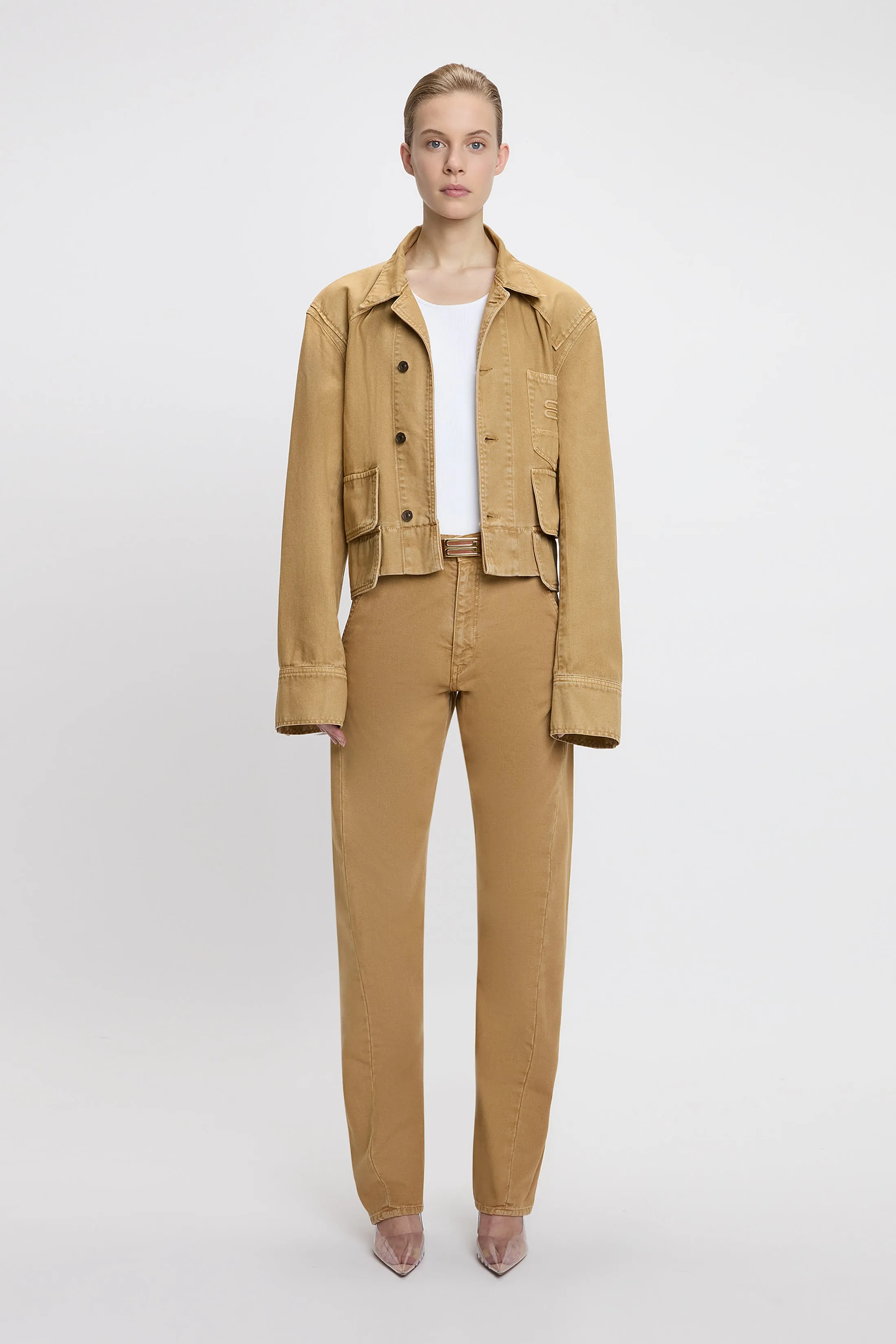 Denim Utility Jacket In Beige sold by Victoria Beckham
