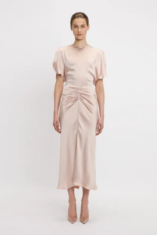Gathered Waist Midi Dress In Blush-Apricot sold by Victoria Beckham