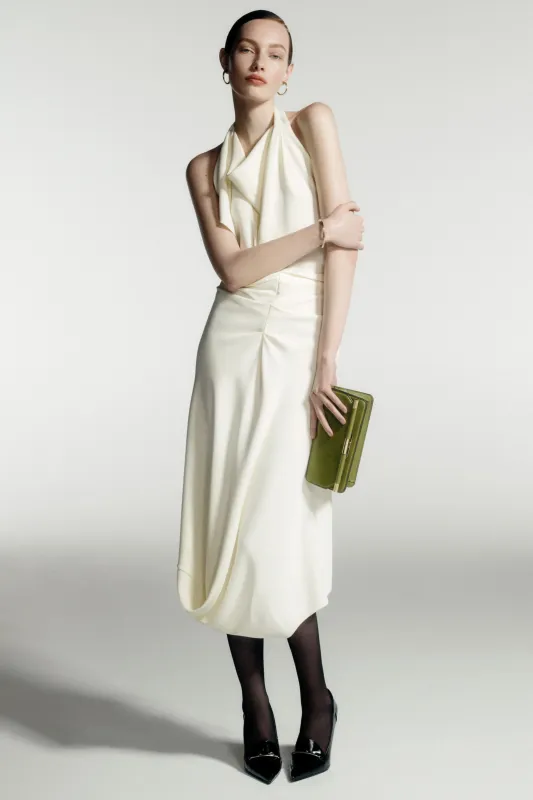 Backless Scarf Detail Midi Dress In Vanilla sold by Victoria Beckham