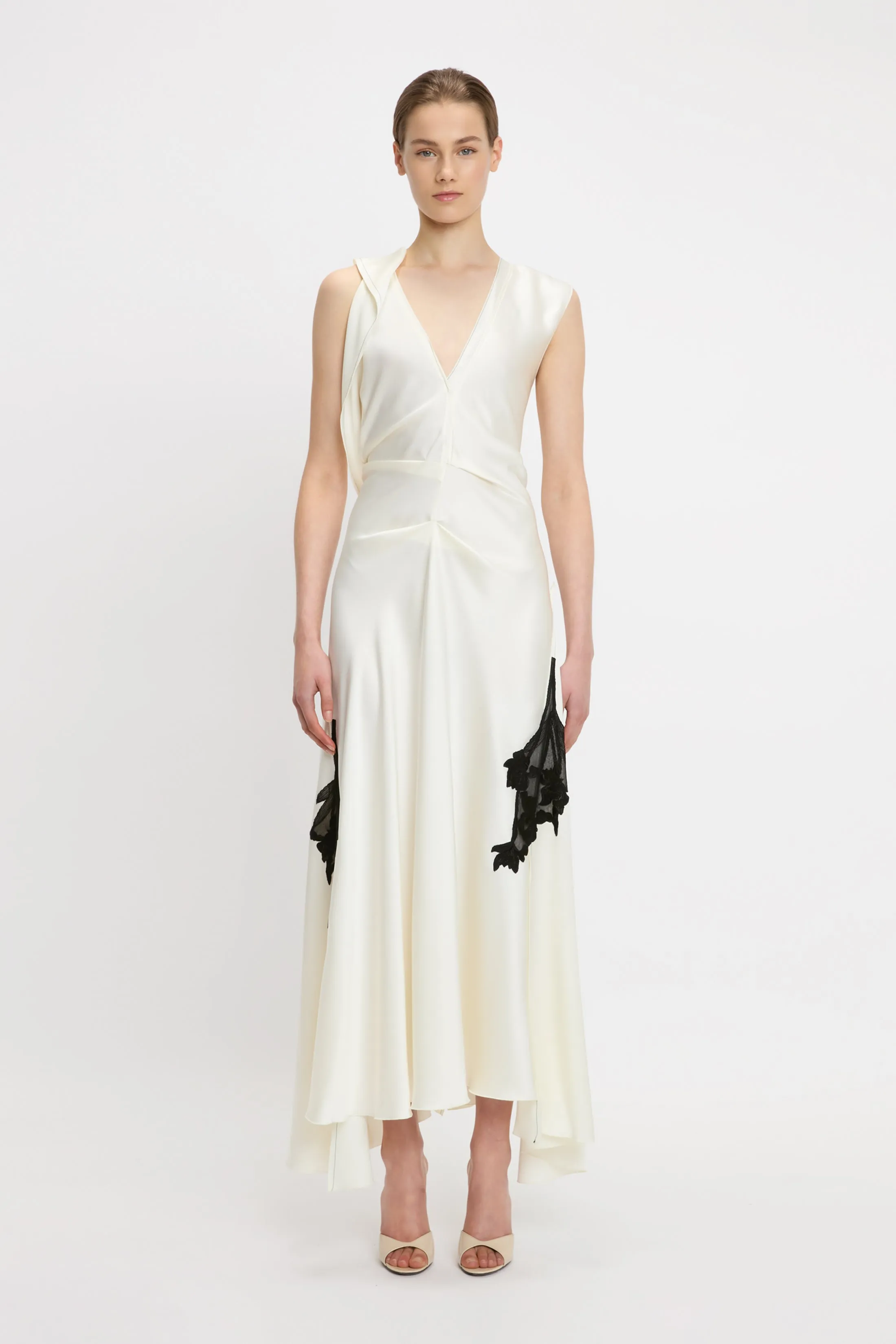 Draped Lace Detail Midi Dress In Ivory sold by Victoria Beckham