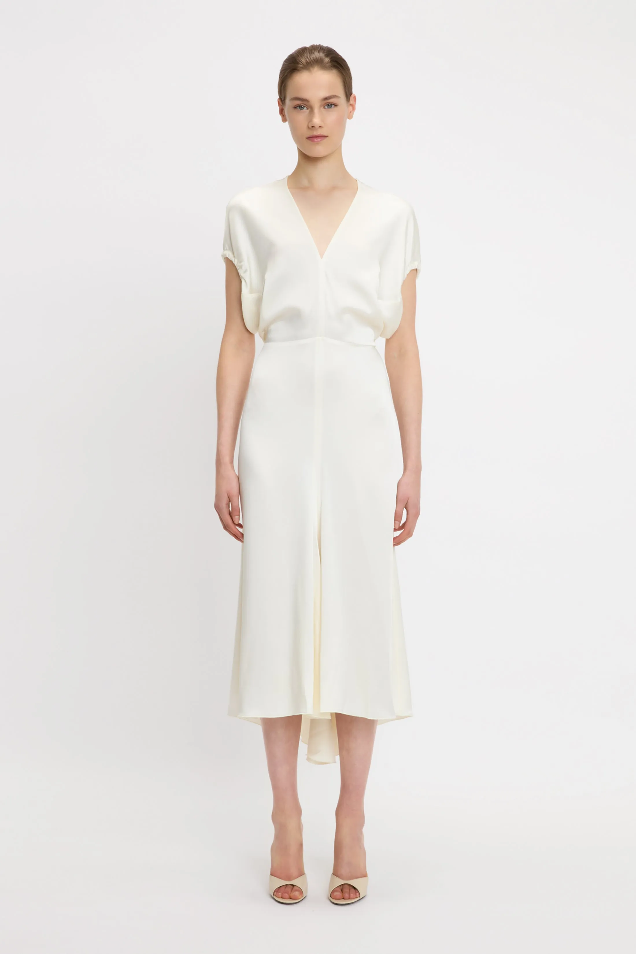 Blouson Detail Midi Dress In Ivory sold by Victoria Beckham