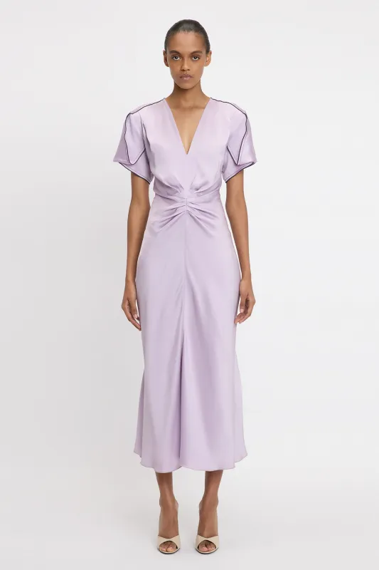 Gathered V-Neck Midi Dress In Petunia sold by Victoria Beckham