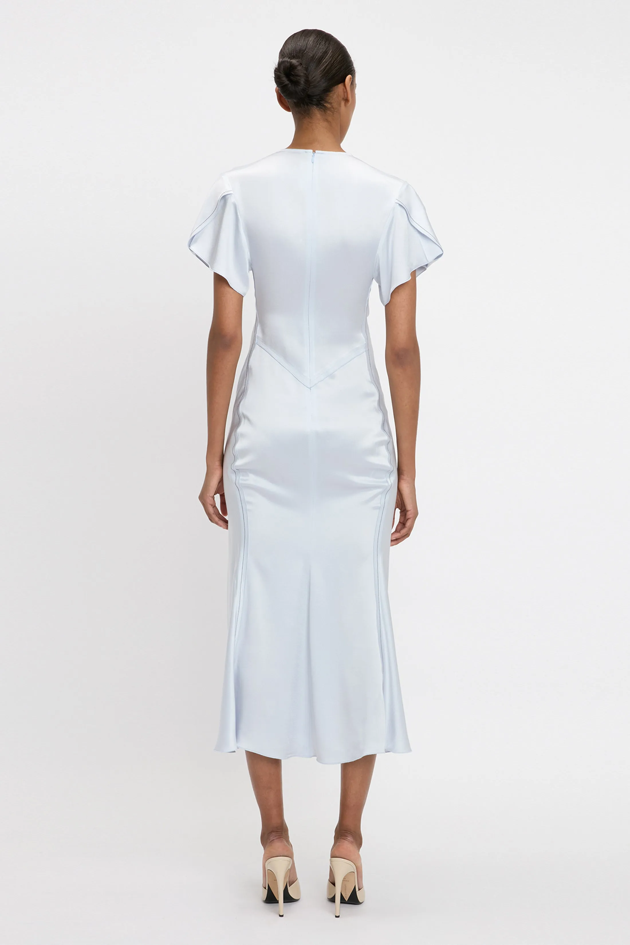 Gathered V-Neck Midi Dress In Ice sold by Victoria Beckham product image thumbnail 3
