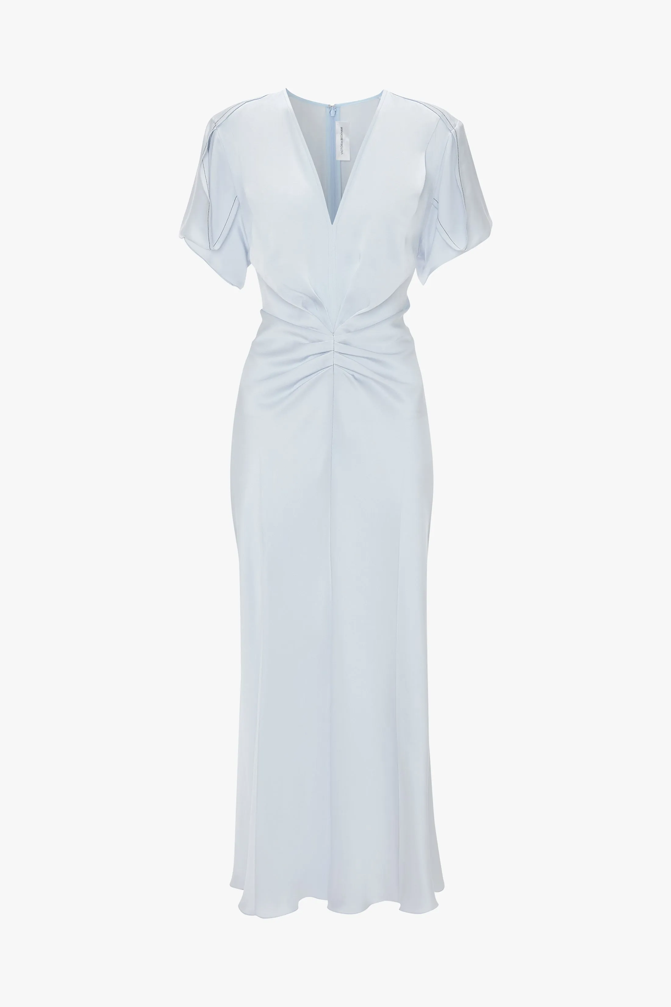 Gathered V-Neck Midi Dress In Ice sold by Victoria Beckham product image thumbnail 4