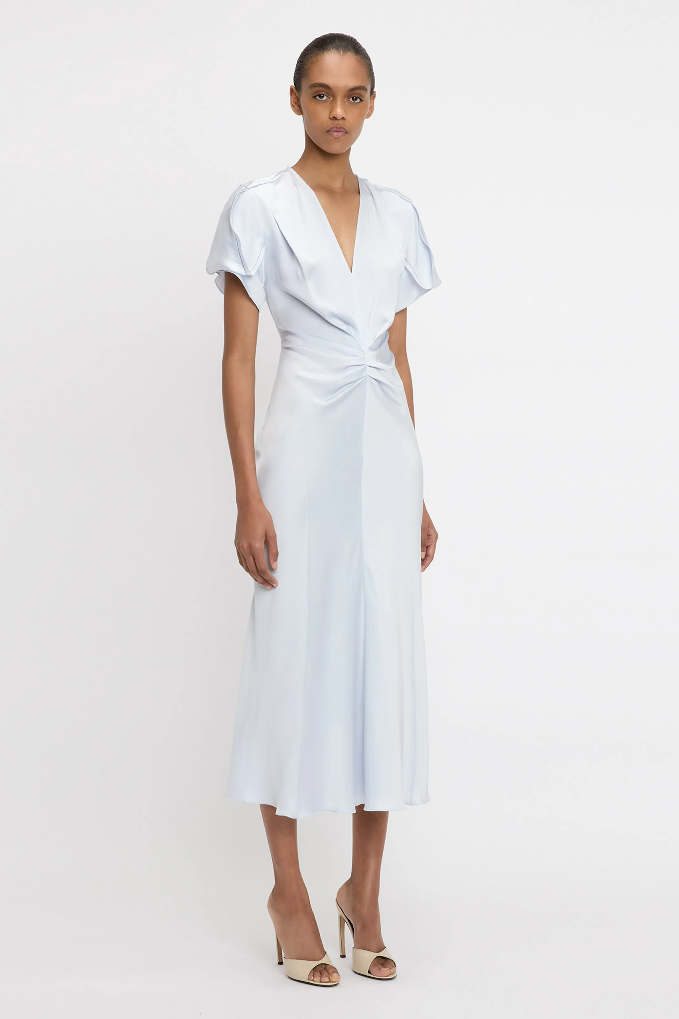 Gathered V-Neck Midi Dress In Ice sold by Victoria Beckham product image thumbnail 2