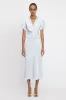 Gathered V-Neck Midi Dress In Ice sold by Victoria Beckham
