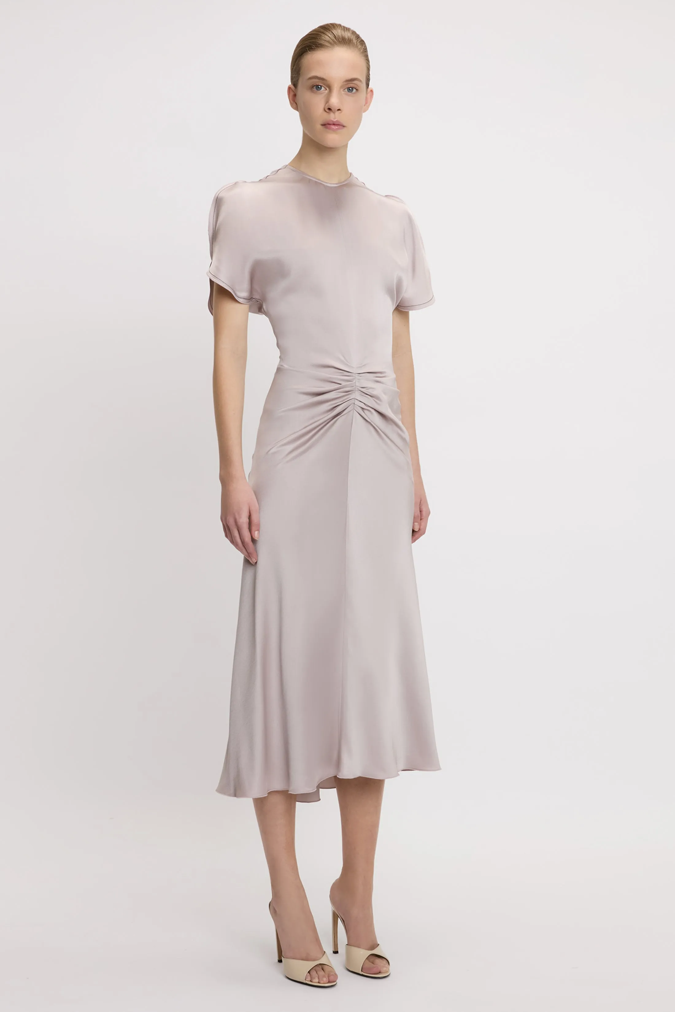 Gathered Waist Midi Dress In Heather sold by Victoria Beckham product image thumbnail 3