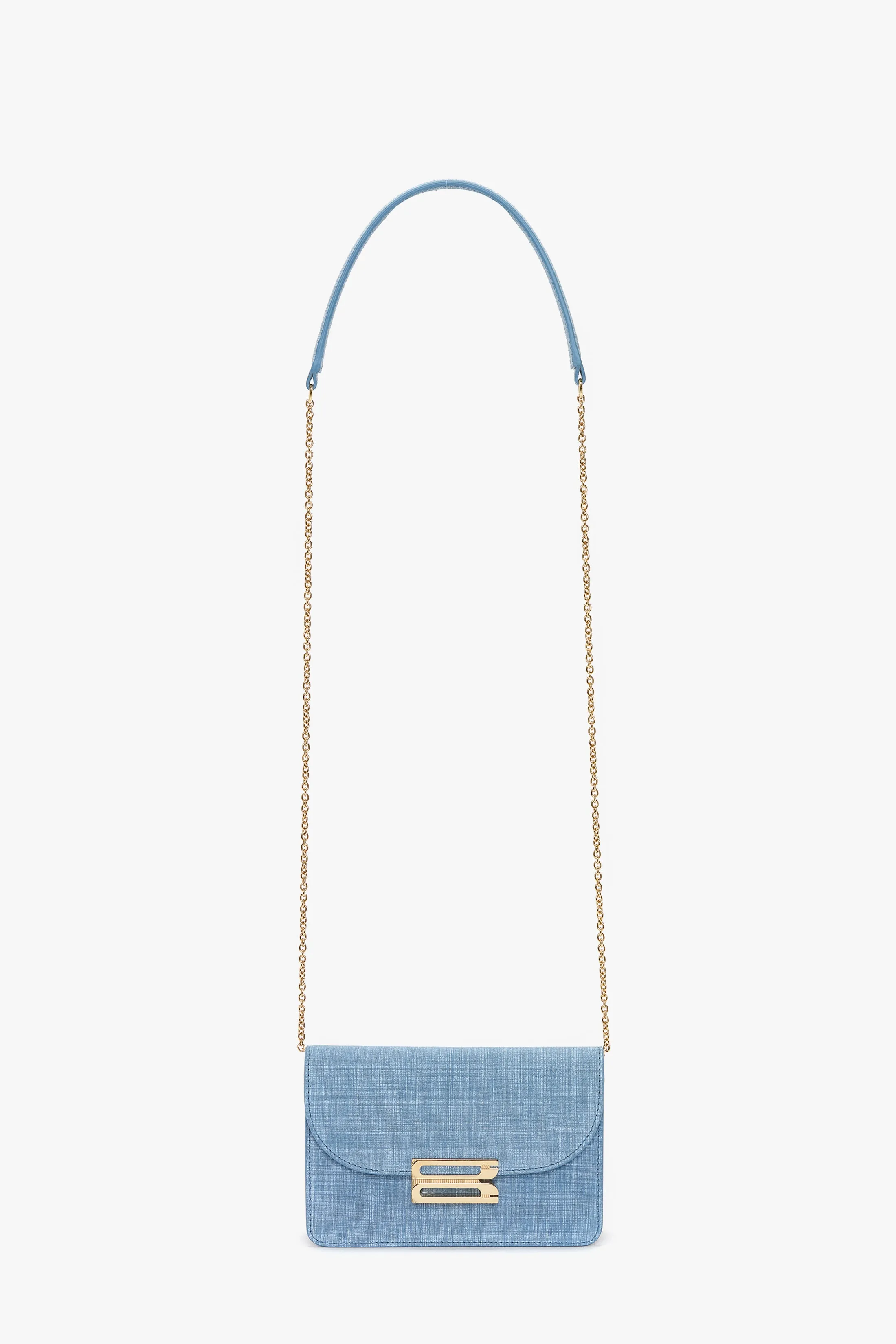 Nano Dorian Bag With Chain In Light Blue Chambray Effect Suede sold by Victoria Beckham