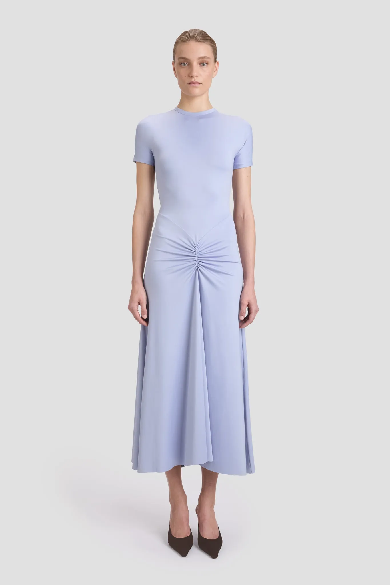Gathered Waist T-Shirt Midi Dress In Delphinium Blue sold by Victoria Beckham