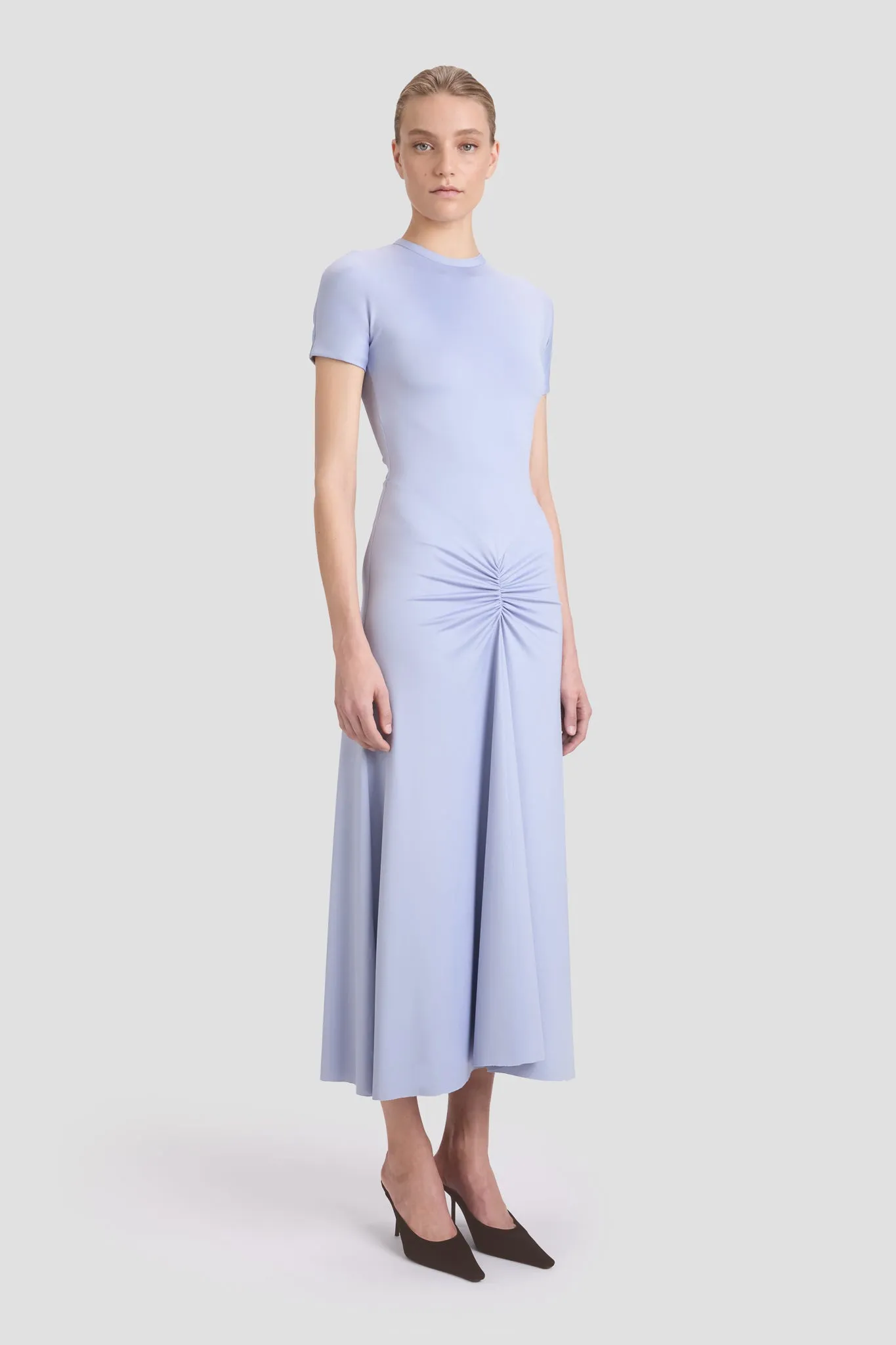 Gathered Waist T-Shirt Midi Dress In Delphinium Blue sold by Victoria Beckham product image thumbnail 3