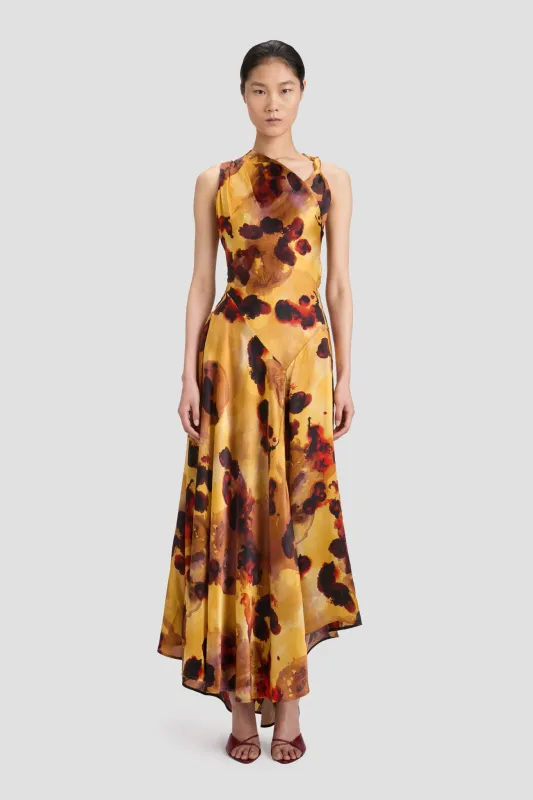 Sleeveless Draped Midi Dress In Amber Floral Print sold by Victoria Beckham