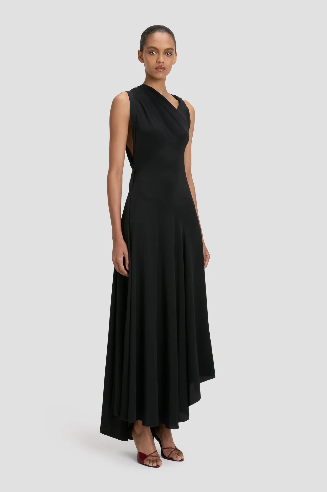 Sleeveless Draped Midi Dress In Black sold by Victoria Beckham product image thumbnail 3