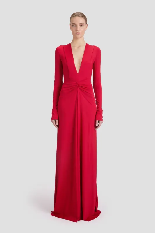 Long Sleeve Deep V-Neck Gown In Rose sold by Victoria Beckham