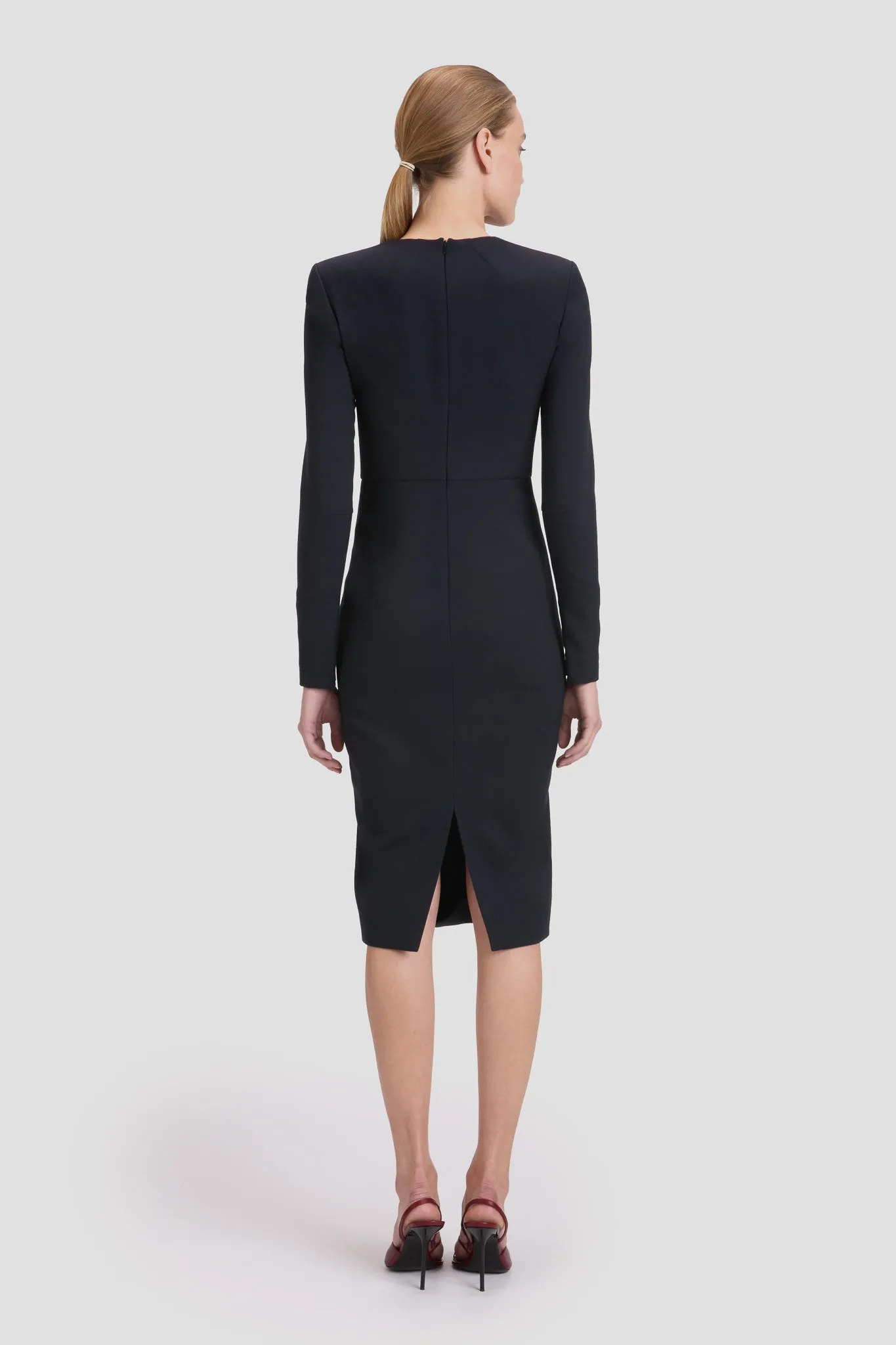 Long Sleeve Fitted T-Shirt Dress In Navy sold by Victoria Beckham product image thumbnail 4