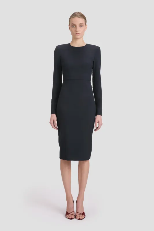 Long Sleeve T-Shirt Fitted Dress In Navy sold by Victoria Beckham