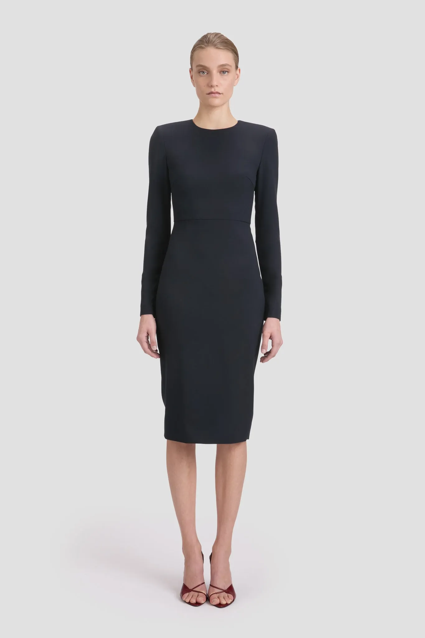 Long Sleeve Fitted T-Shirt Dress In Navy sold by Victoria Beckham