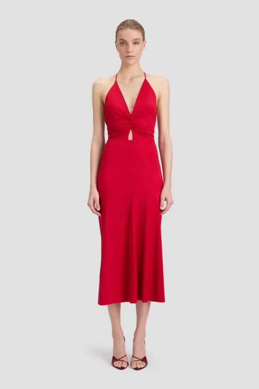 V-Neck Ruched Cami Midi Dress In Rose sold by Victoria Beckham