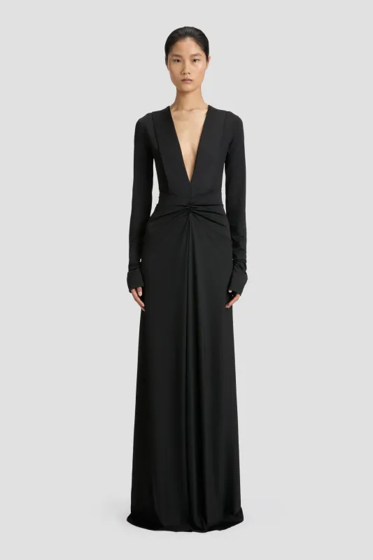 Deep V-Neck Gown In Black sold by Victoria Beckham