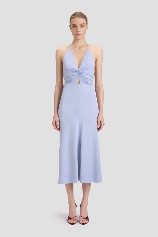 V-Neck Ruched Cami Midi Dress In Delphinium Blue sold by Victoria Beckham