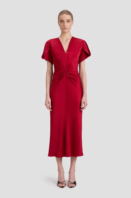 Gathered V-Neck Midi Dress In Rose sold by Victoria Beckham
