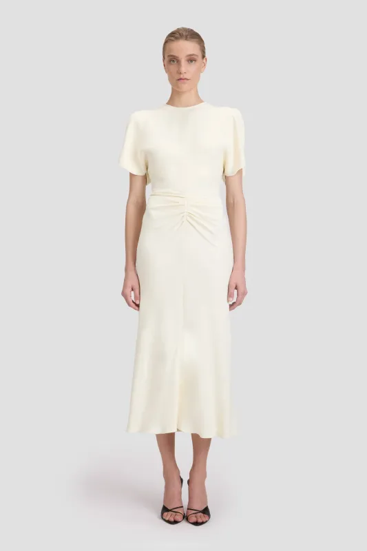 Gathered Waist Midi Dress In Ivory sold by Victoria Beckham
