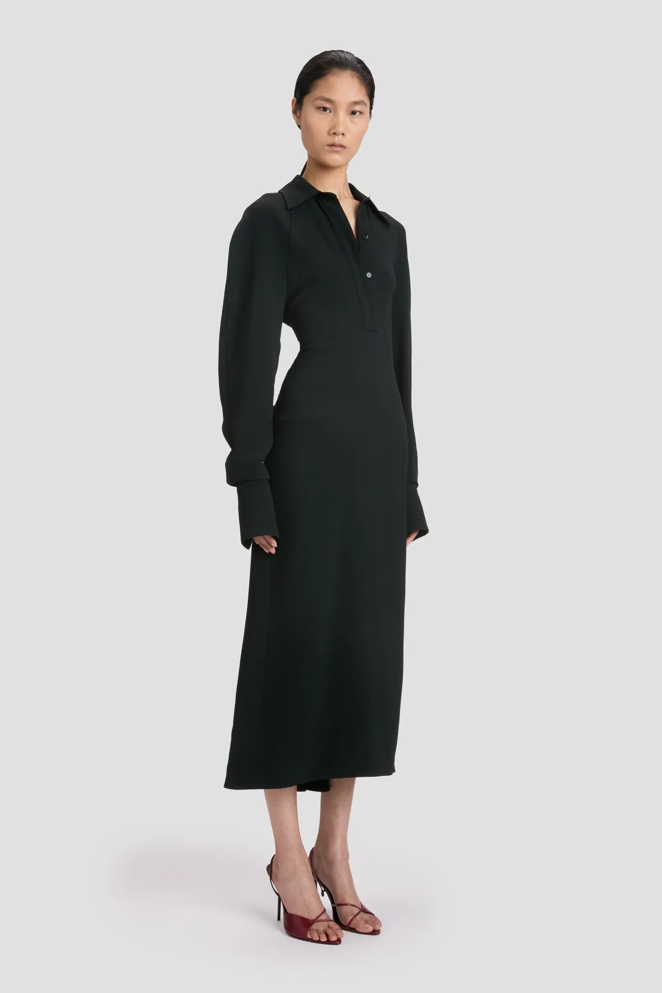 Long Sleeve Polo Collar Midi Dress In Black sold by Victoria Beckham product image thumbnail 2
