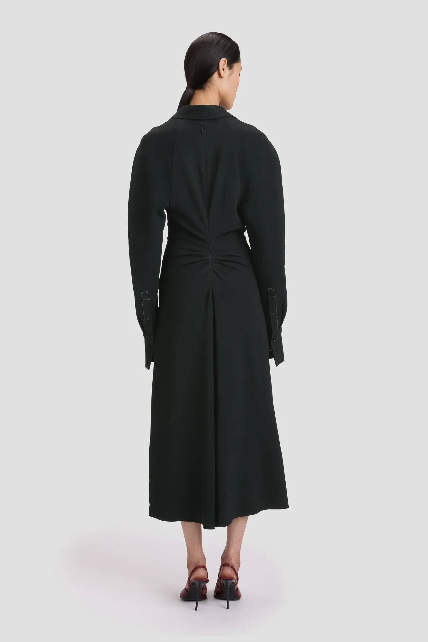 Long Sleeve Polo Collar Midi Dress In Black sold by Victoria Beckham product image thumbnail 4