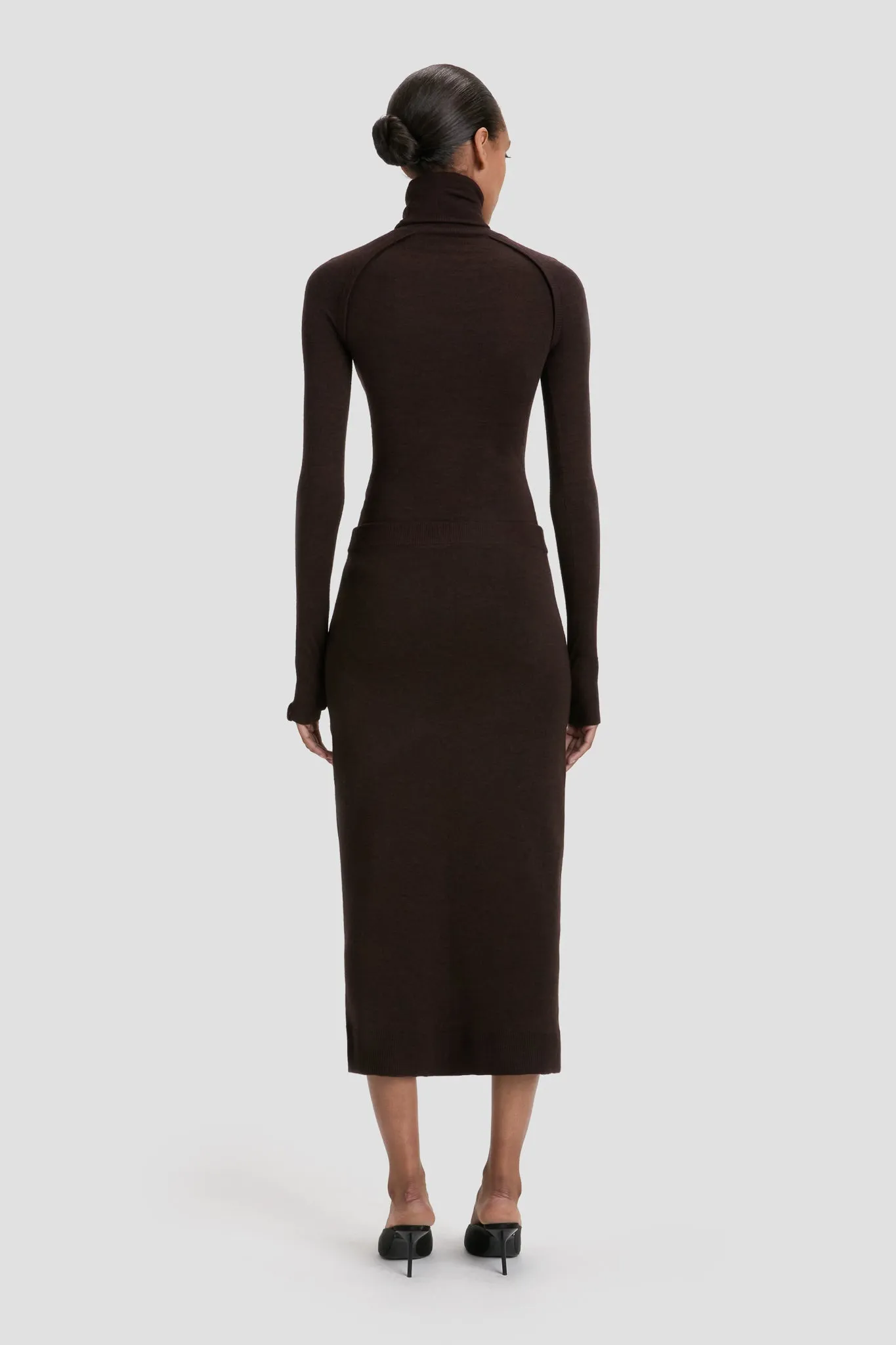 Button Detail Midi Skirt In Dark Chocolate sold by Victoria Beckham product image thumbnail 4