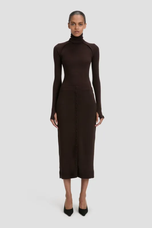 Button Detail Midi Skirt In Dark Chocolate sold by Victoria Beckham