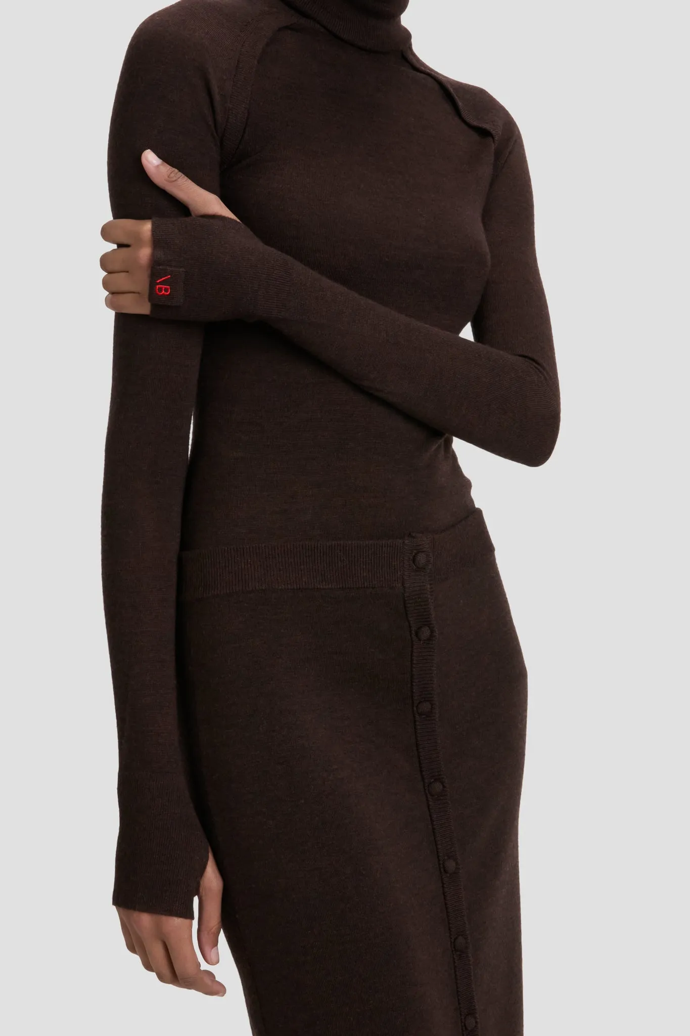 Button Detail Midi Skirt In Dark Chocolate sold by Victoria Beckham product image thumbnail 3