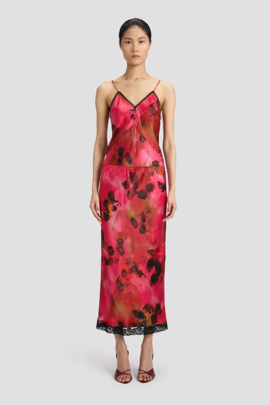 Lace Trim Slip Skirt In Raspberry Floral Print sold by Victoria Beckham