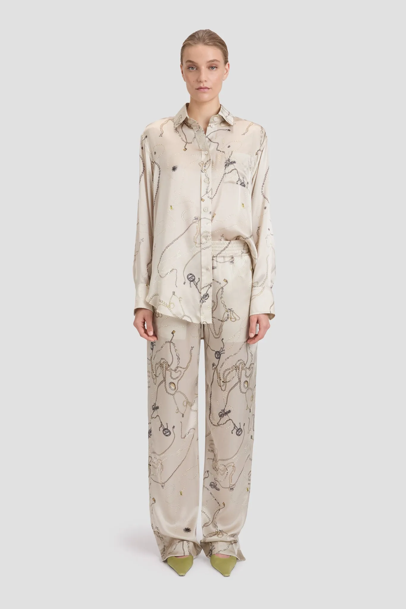 Pyjama Trouser In Pumice Jewellery Print sold by Victoria Beckham