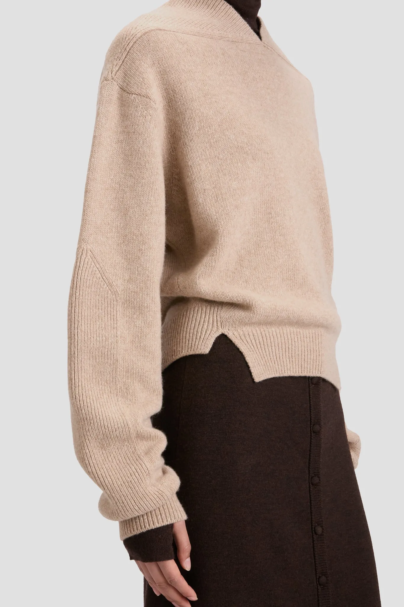 V-Neck Yoke Detail Jumper In Sand sold by Victoria Beckham product image thumbnail 3