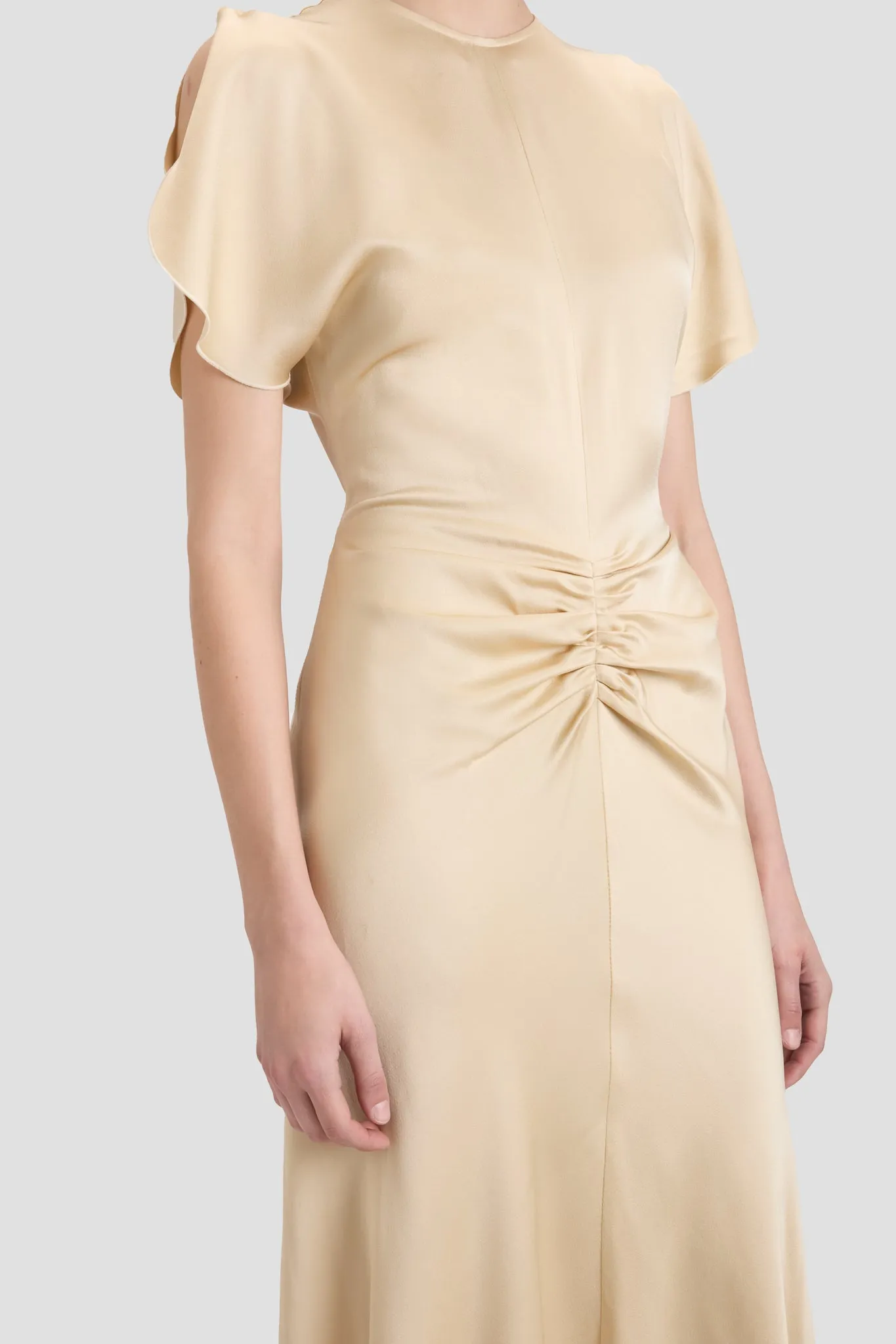 Gathered Waist Midi Dress In Macadamia sold by Victoria Beckham product image thumbnail 3