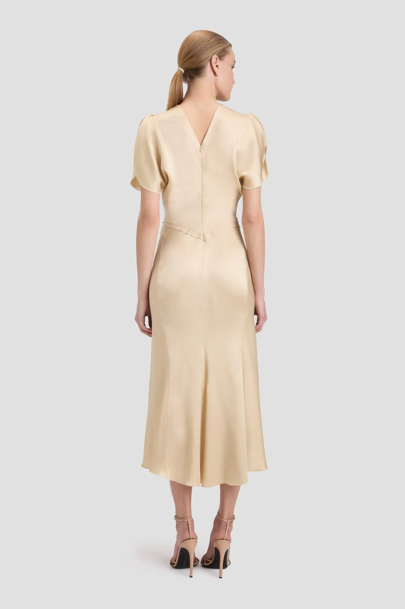 Gathered Waist Midi Dress In Macadamia sold by Victoria Beckham product image thumbnail 4