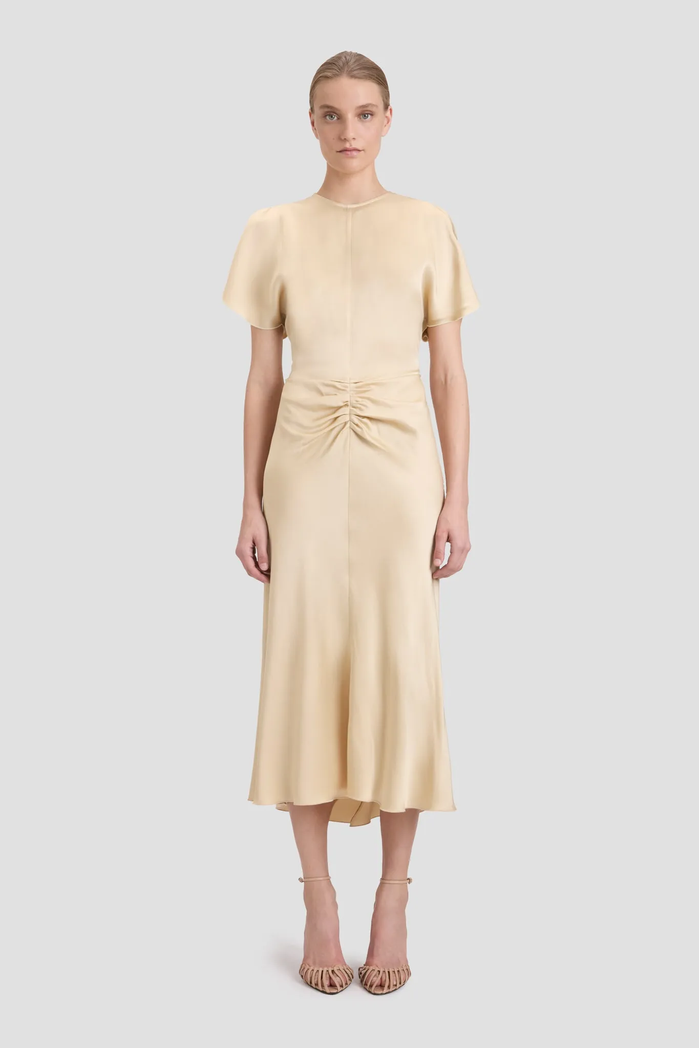Gathered Waist Midi Dress In Macadamia sold by Victoria Beckham