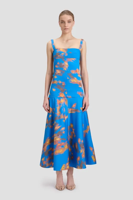 Panelled Maxi Skirt In Blue Abstract Floral Print sold by Victoria Beckham