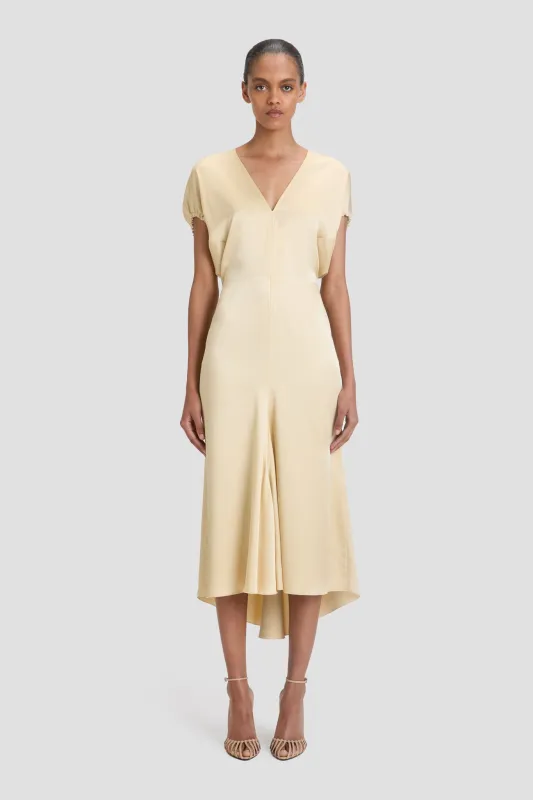 Blouson Detail Midi Dress In Macadamia sold by Victoria Beckham