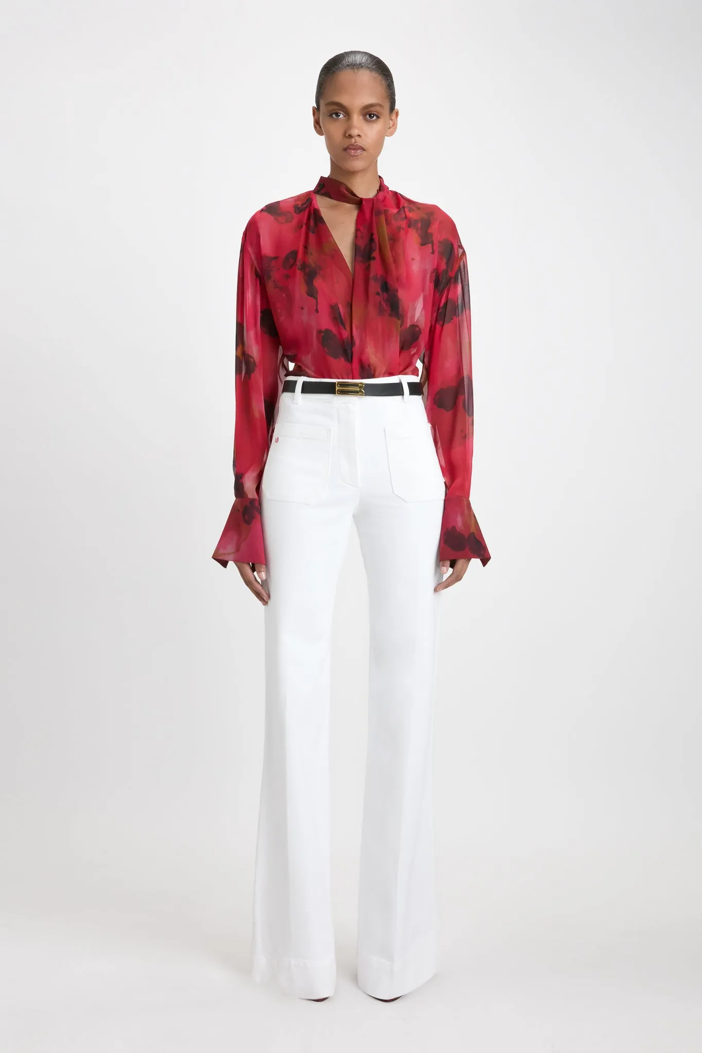 Drape Detail Blouse In Raspberry Floral Print sold by Victoria Beckham