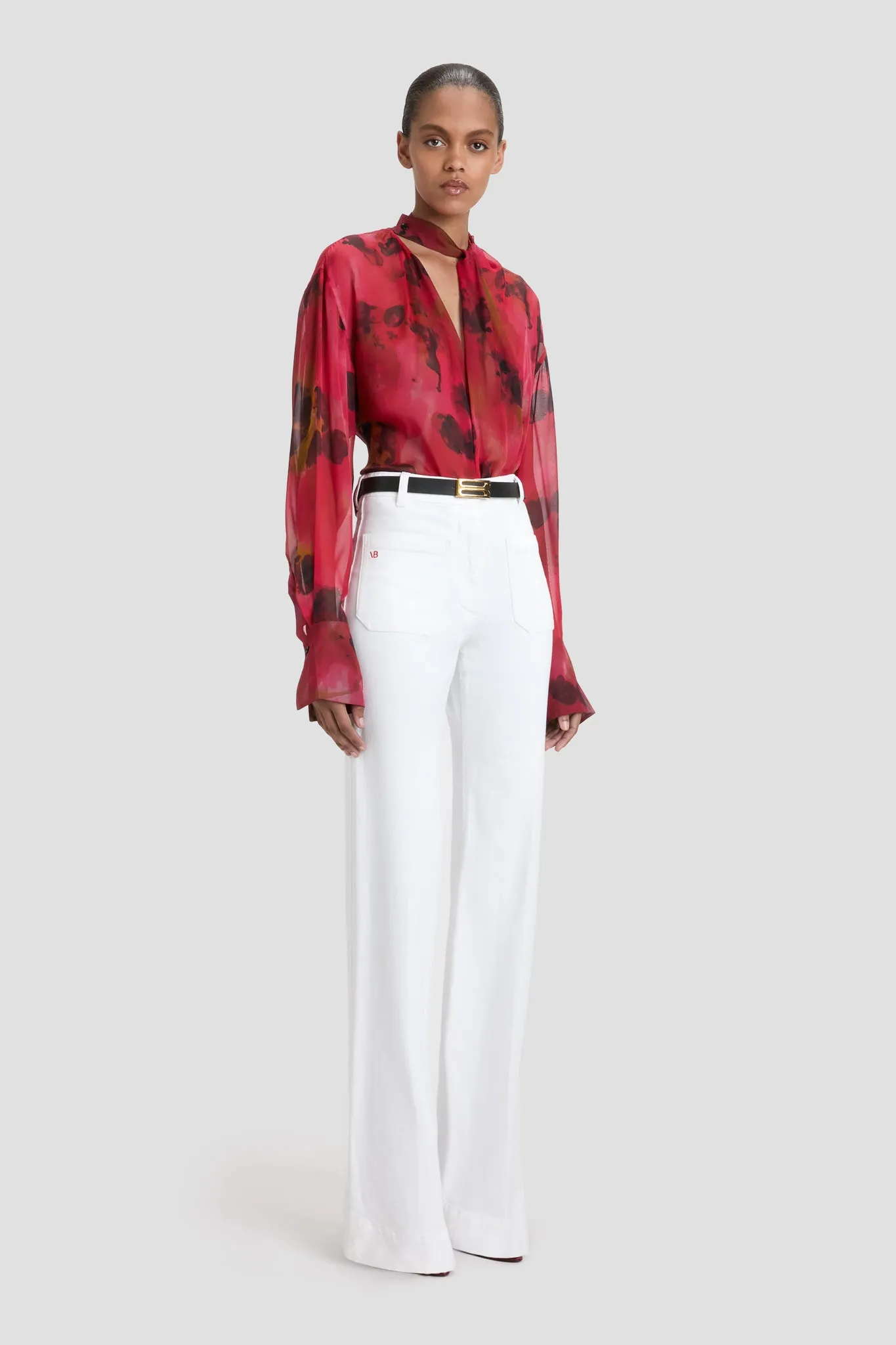Drape Detail Blouse In Raspberry Floral Print sold by Victoria Beckham product image thumbnail 3