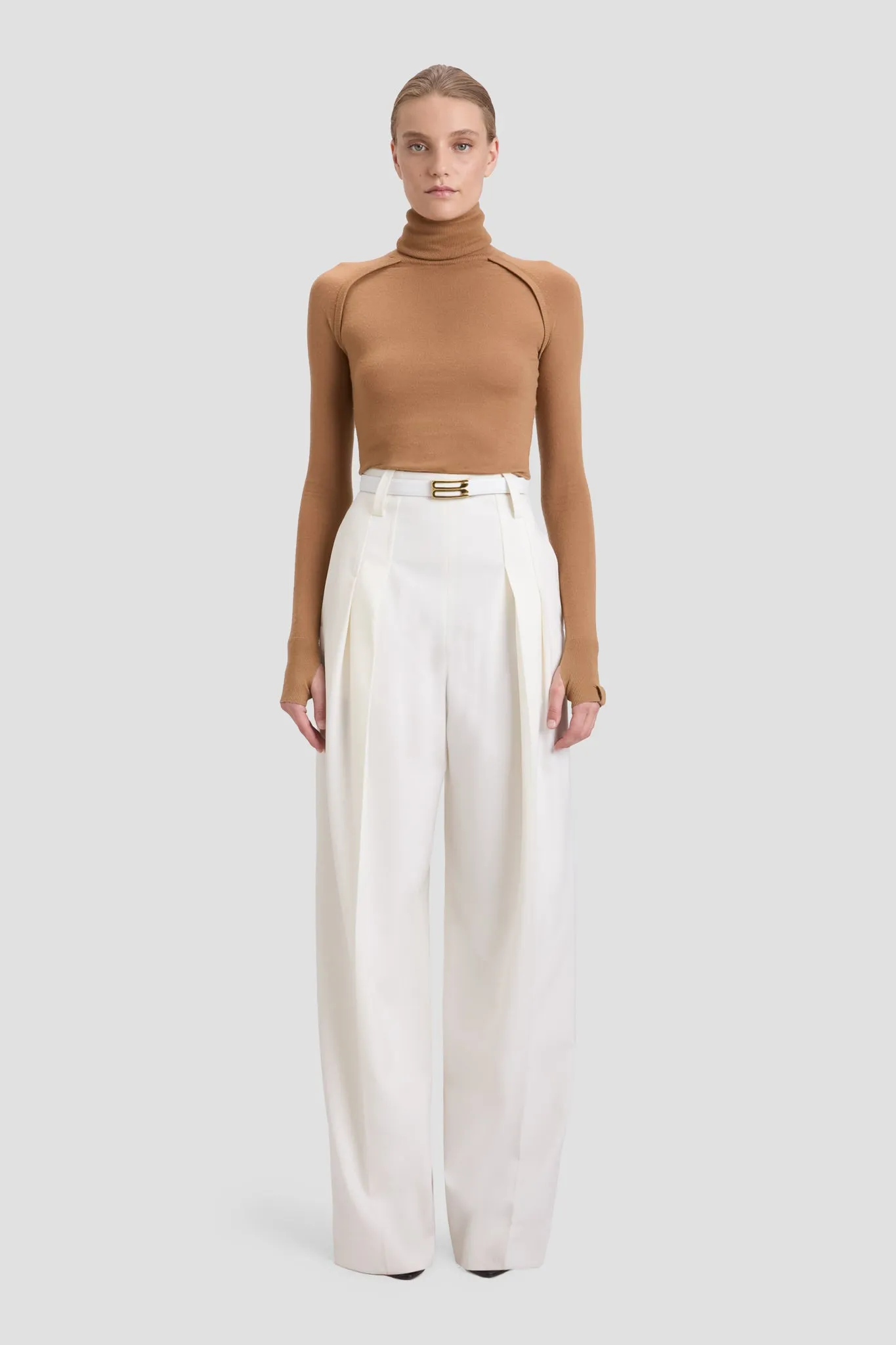 High Waisted Cinched Trouser In Ivory sold by Victoria Beckham