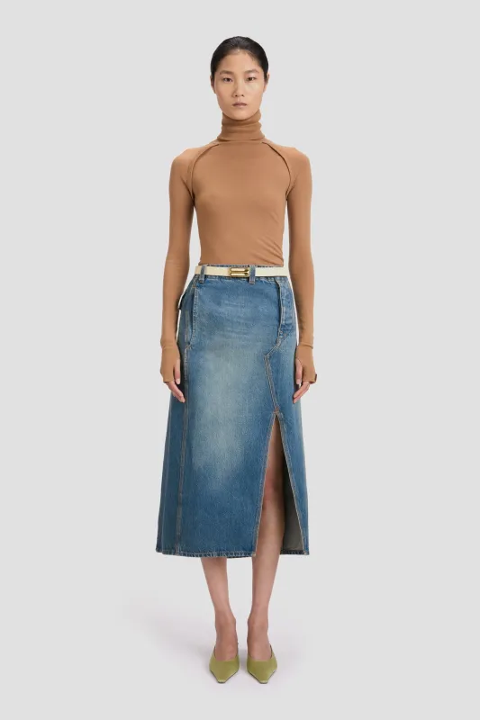 Asymmetric Utility Skirt In Washed Blue sold by Victoria Beckham