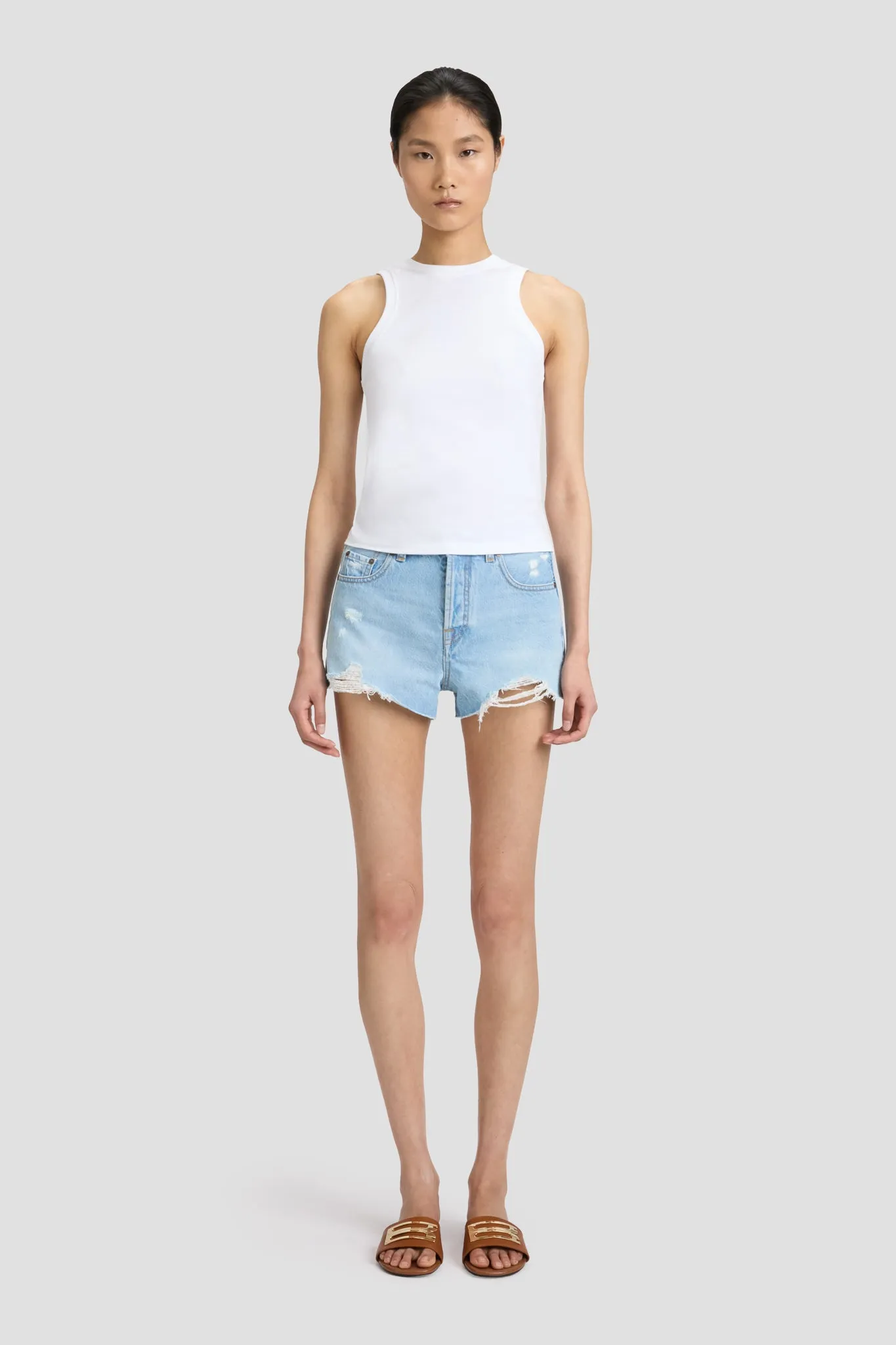 Distressed Shorts In Light Blue Wash sold by Victoria Beckham